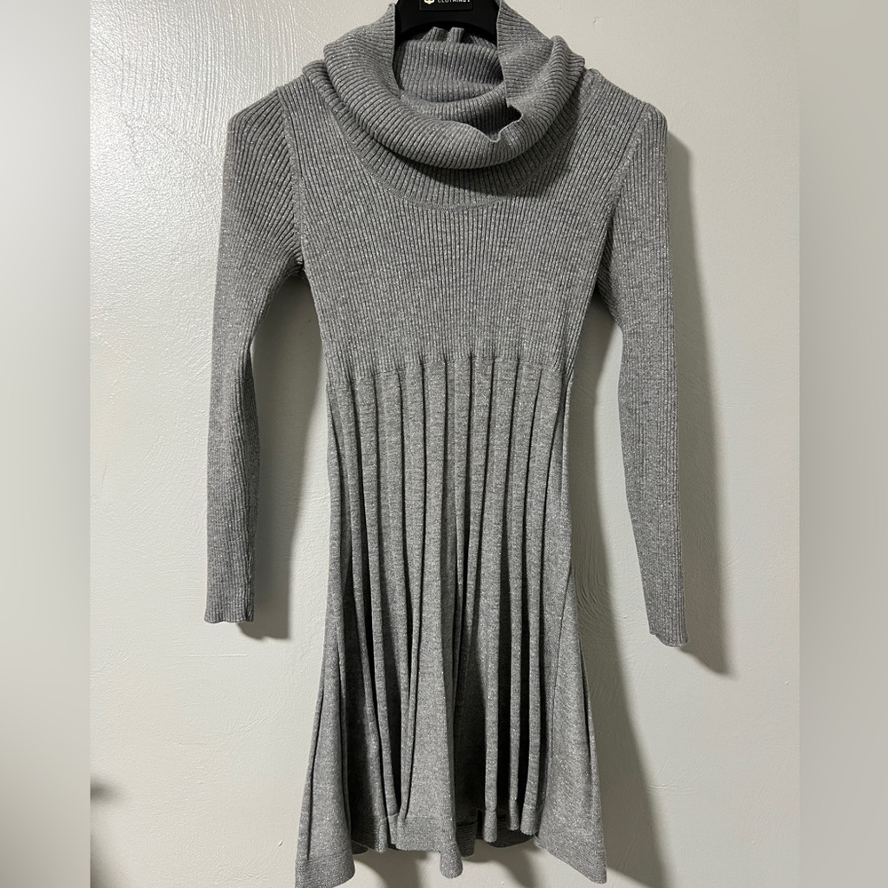 Calvin Klein Gray Metallic Pleated Sweater Dress | Size S